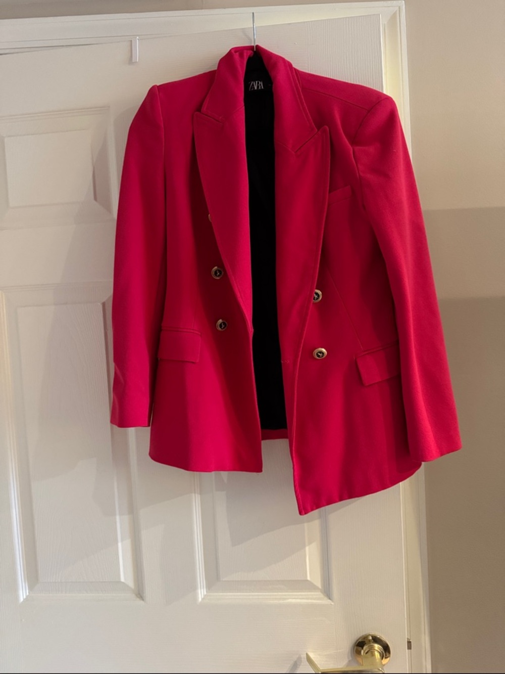 Zara Double-Breasted Fuchsia Blazer with Gold Buttons